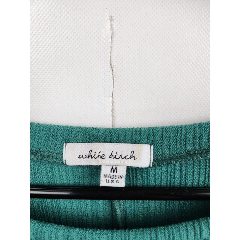 White Birch Green Floral Puff Sleeve Ribbed Knit BOHO Tunic Top Medium - Picture 3 of 8